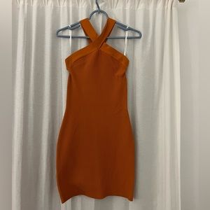 Aritzia Babaton Orange crossed halter dress